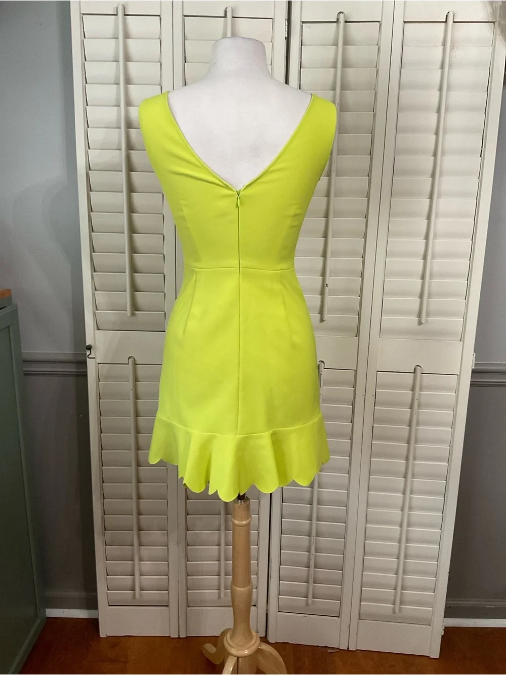 J. Crew Chartreuse Sleeveless Scallop-Hem Mini Dress